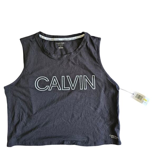 Calvin Klein Performance Women's Black Spell Out Workout Crop Tank Top Size L - Picture 1 of 6